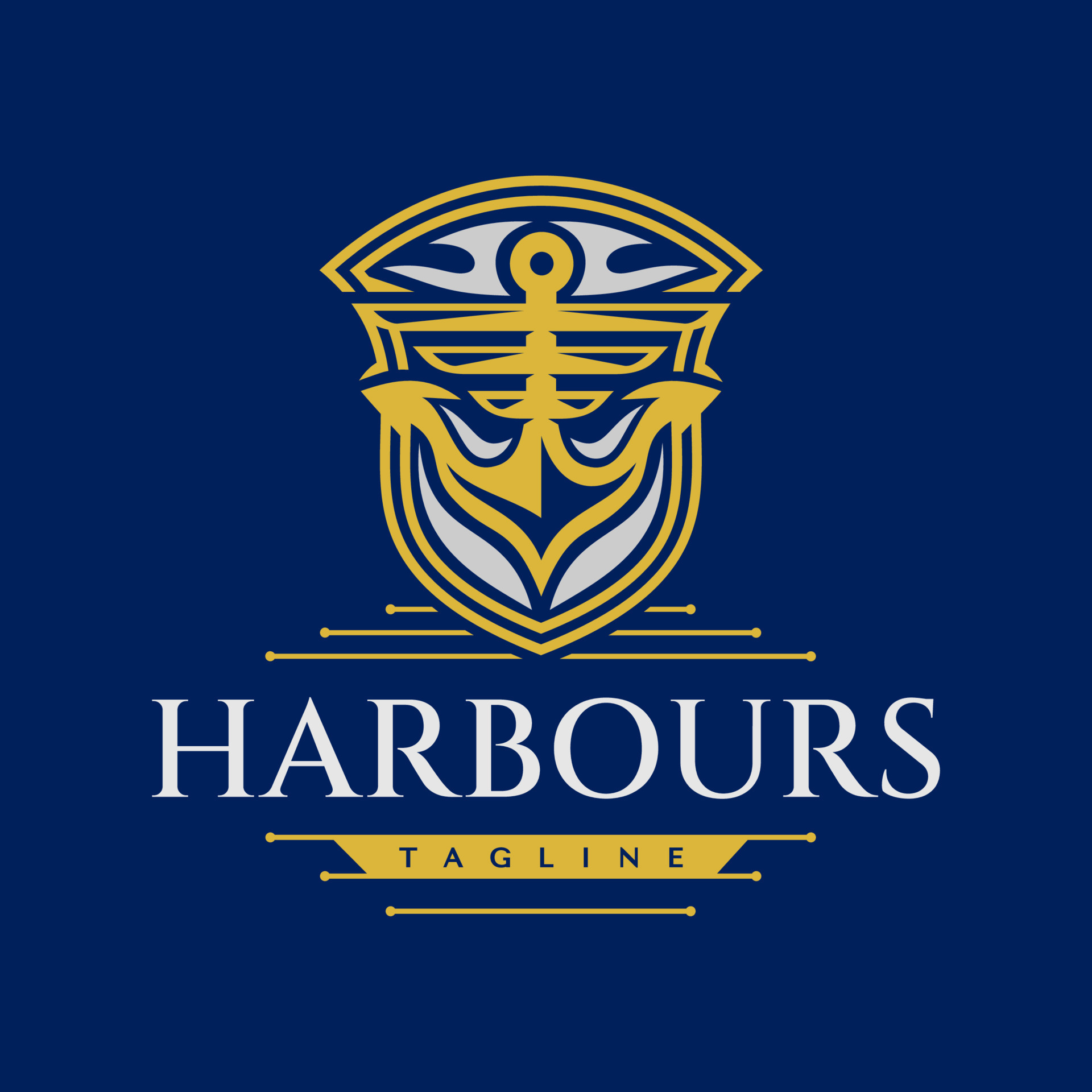Luxury harbour anchor shield logo design. Elegance line anchor logo