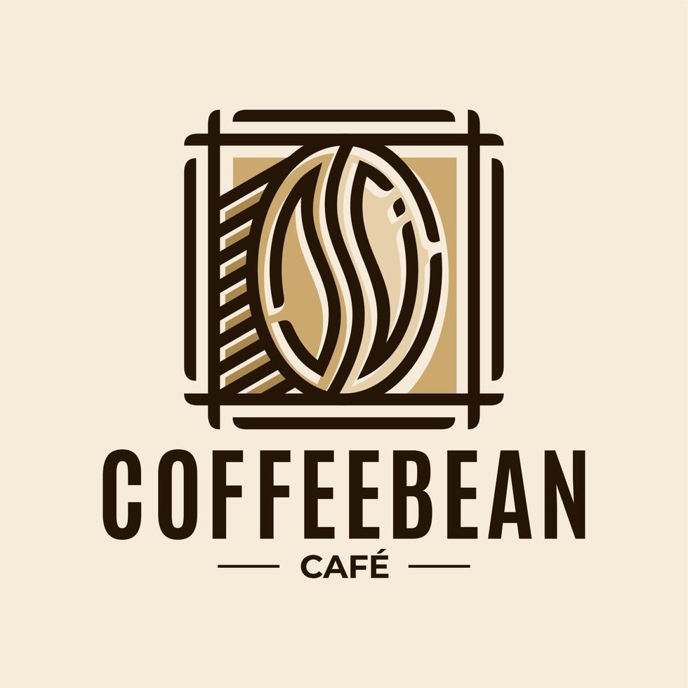Minimalist line cartoon coffee bean logo design. Modern fun square bean logo. vector
