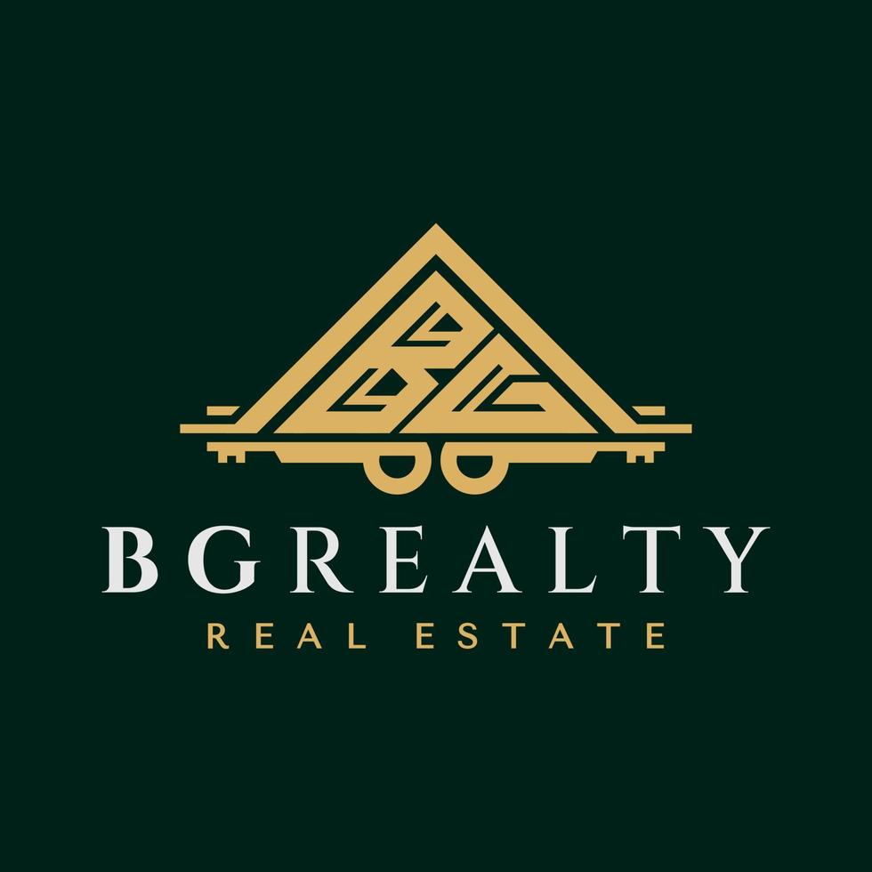 Luxury real estate roof key initial B G BG logo design. Elegant house initial BG. vector