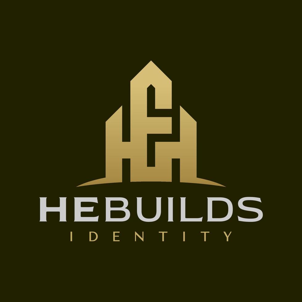 Luxury building line letter E H EH HE logo design. Construction tower initial EH. vector