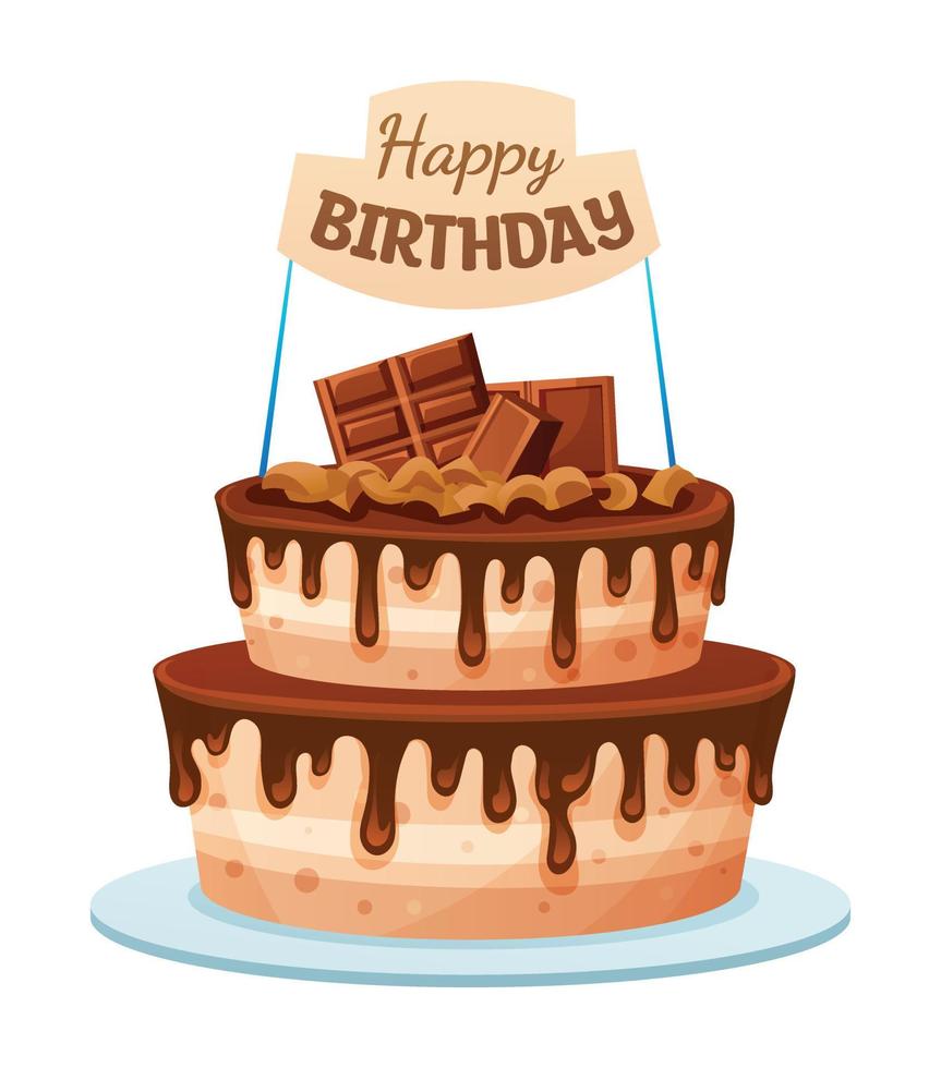 Birthday cake with decoration vector isolated illustration