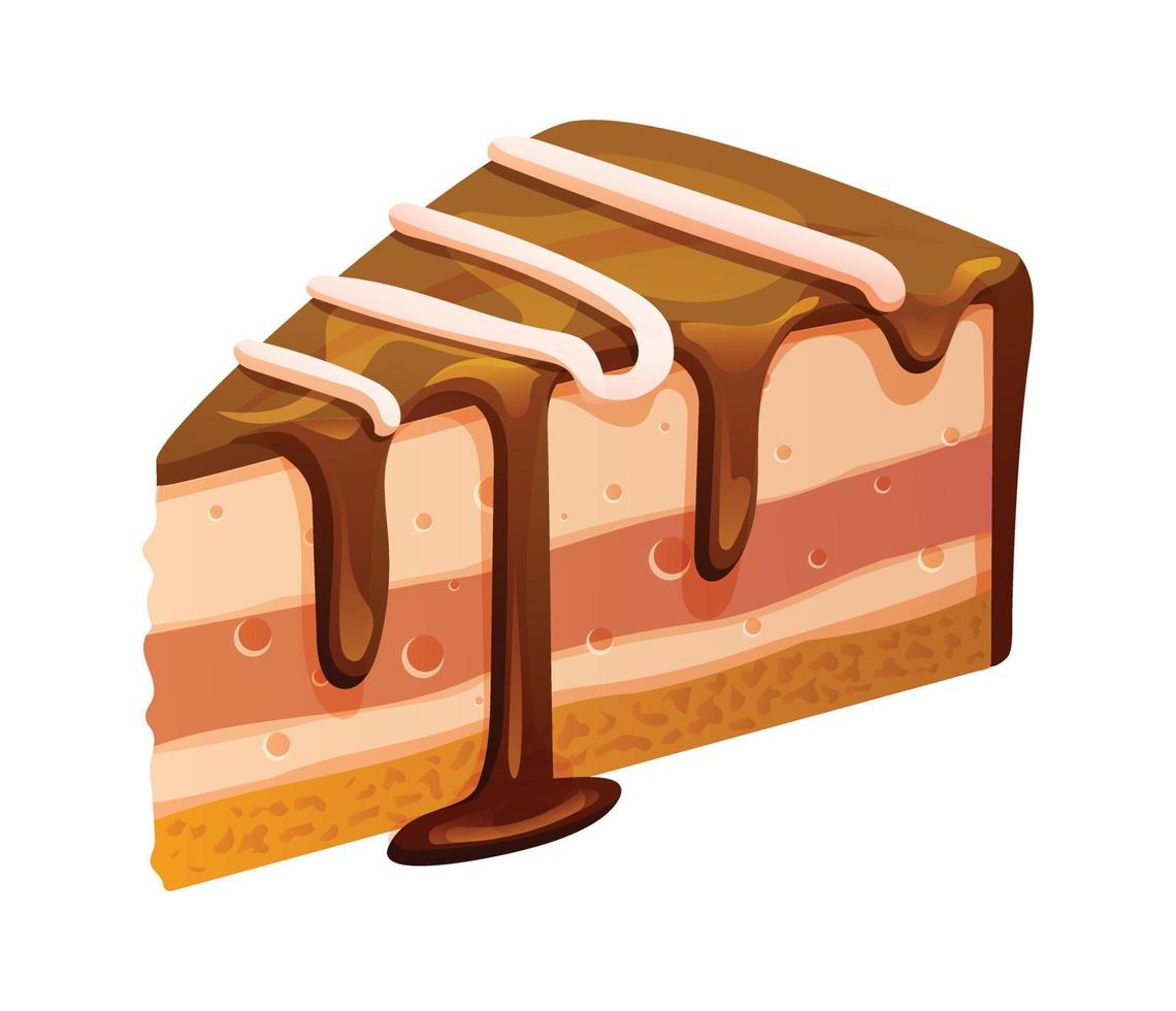 Slice of chocolate cake vector isolated on white background. Slice cake cartoon illustration