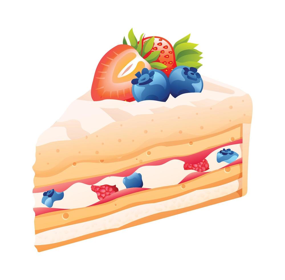 Slice of berry cheesecake vector isolated on white background. Slice cake cartoon illustration