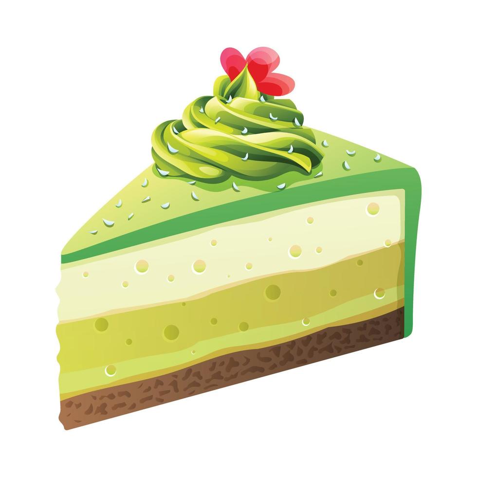 Slice of matcha cake vector isolated on white background. Slice cake cartoon illustration