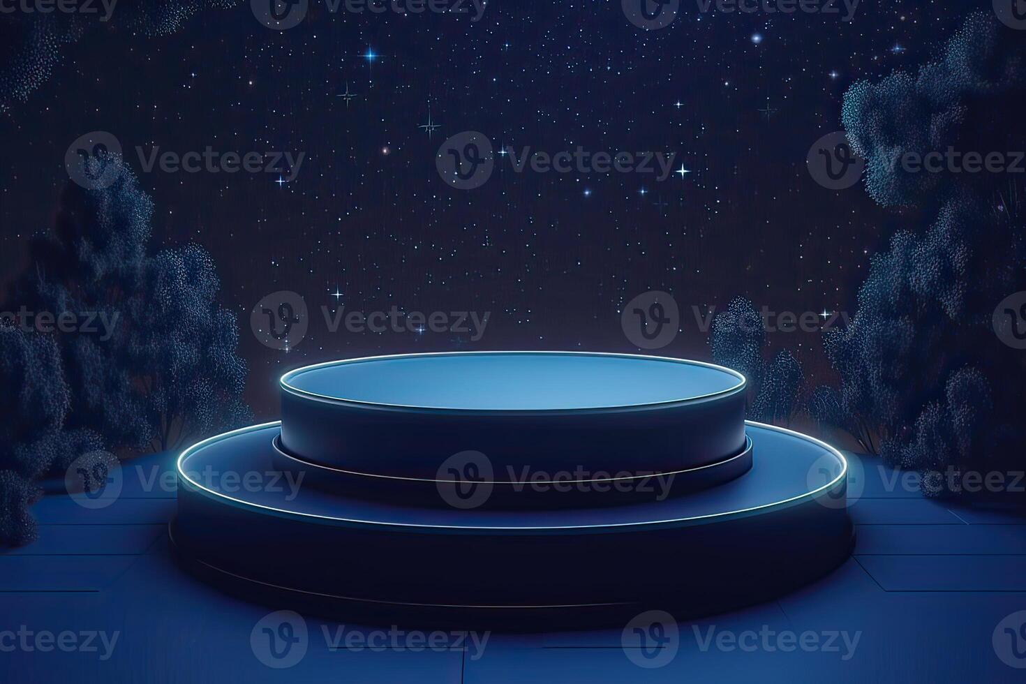 platform and Natural podium background on the night with starry night sky for product display, Blank showcase, mock up template or cosmetic presentation. . photo