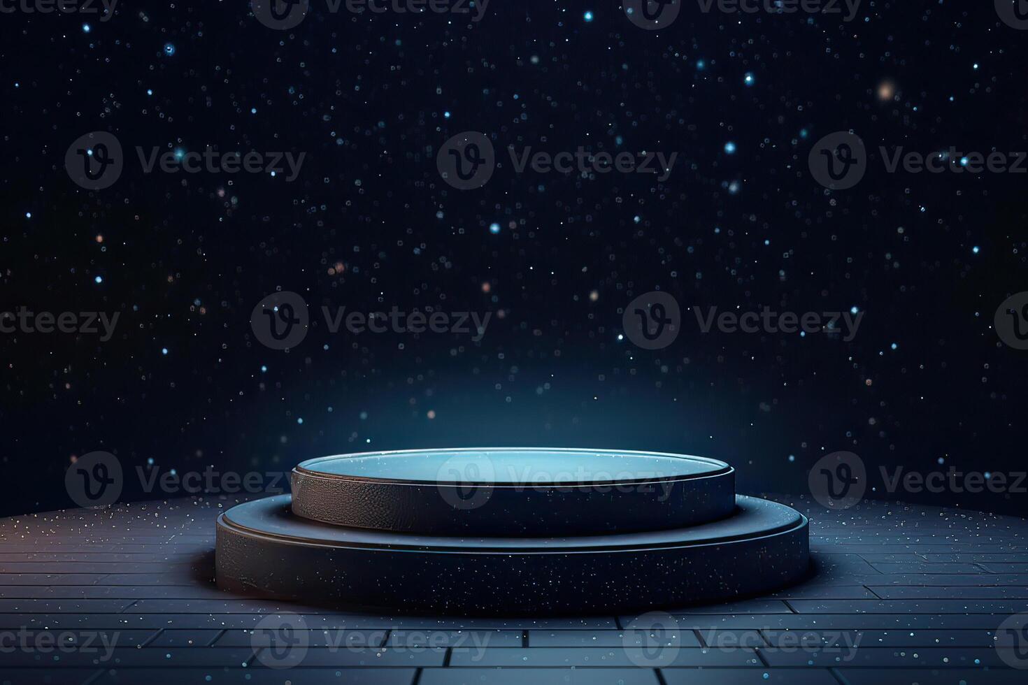 platform and Natural podium background on the night with starry night sky for product display, Blank showcase, mock up template or cosmetic presentation. . photo