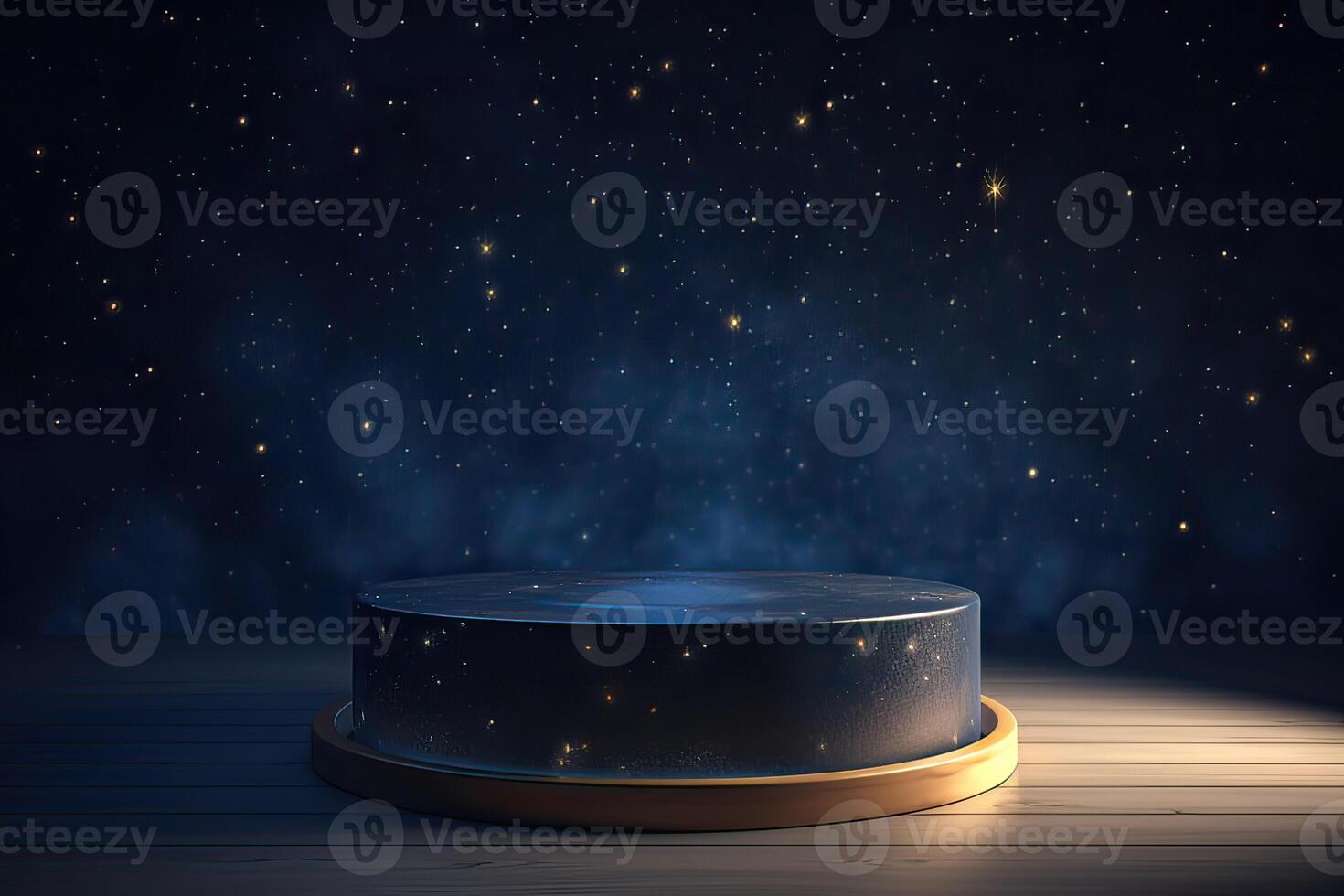 platform and Natural podium background on the night with starry night sky for product display, Blank showcase, mock up template or cosmetic presentation. . photo