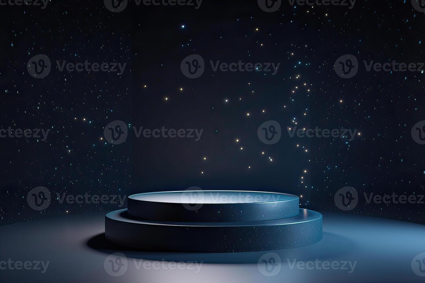 platform and Natural podium background on the night with starry night sky for product display, Blank showcase, mock up template or cosmetic presentation. . photo