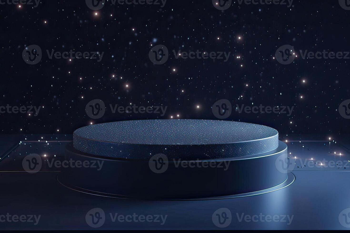 platform and Natural podium background on the night with starry night sky for product display, Blank showcase, mock up template or cosmetic presentation. . photo
