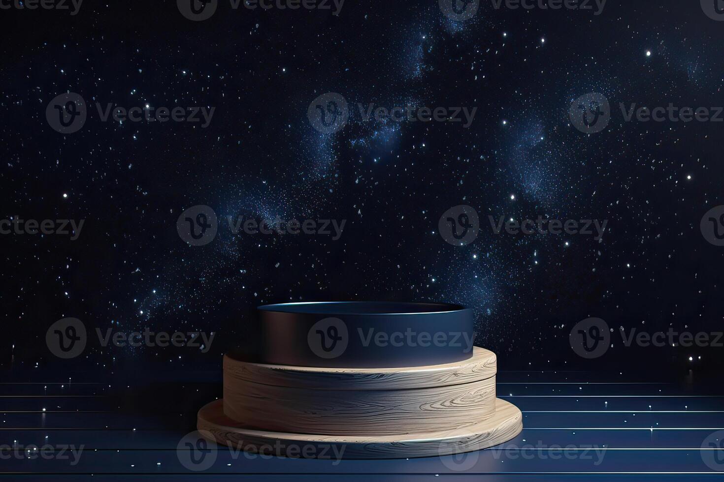 platform and Natural podium background on the night with starry night sky for product display, Blank showcase, mock up template or cosmetic presentation. . photo