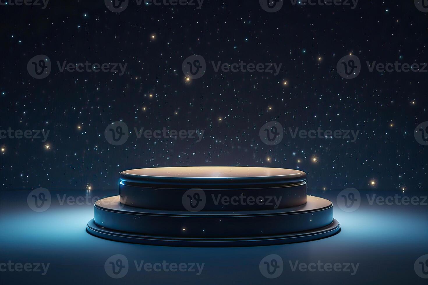 platform and Natural podium background on the night with starry night sky for product display, Blank showcase, mock up template or cosmetic presentation. . photo