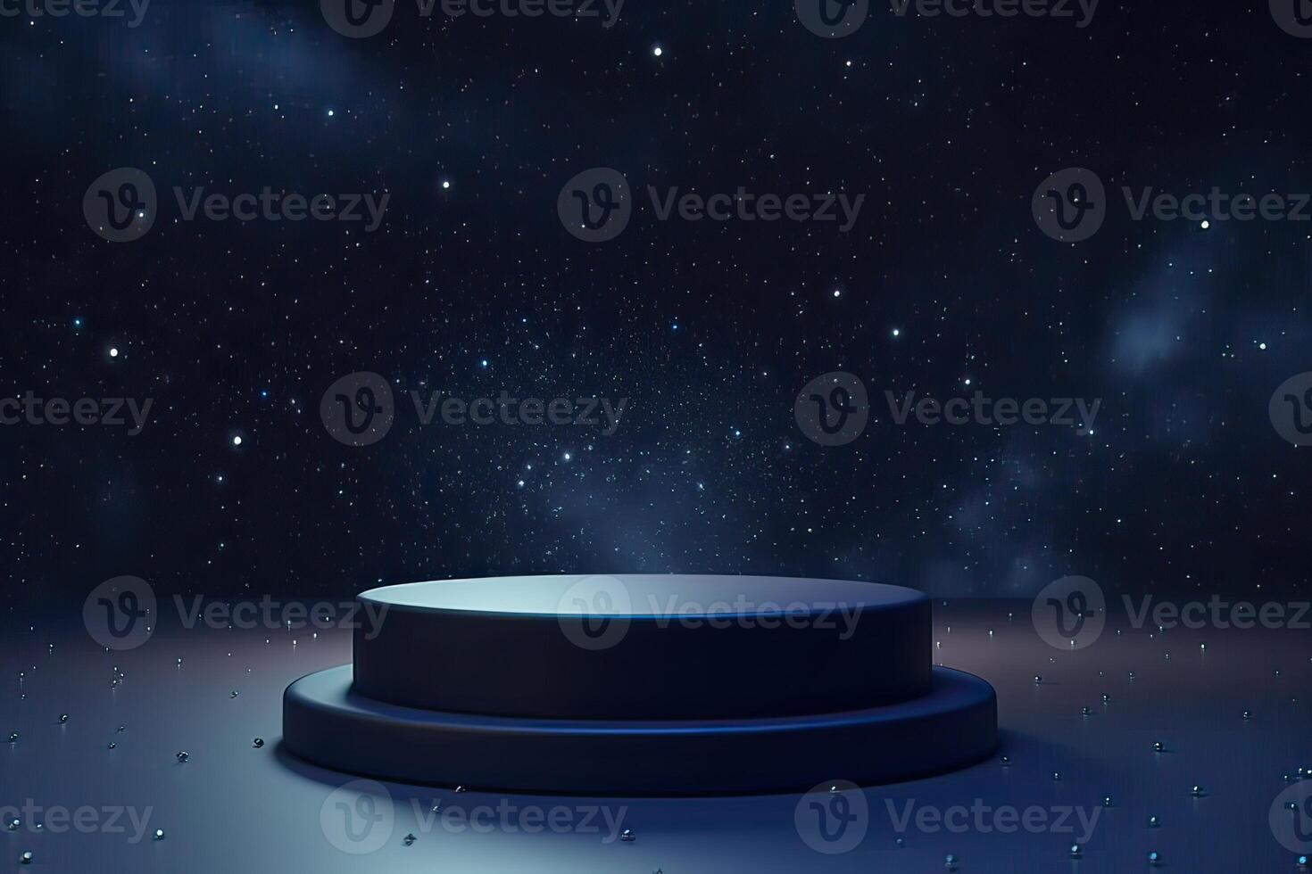 platform and Natural podium background on the night with starry night sky for product display, Blank showcase, mock up template or cosmetic presentation. . photo