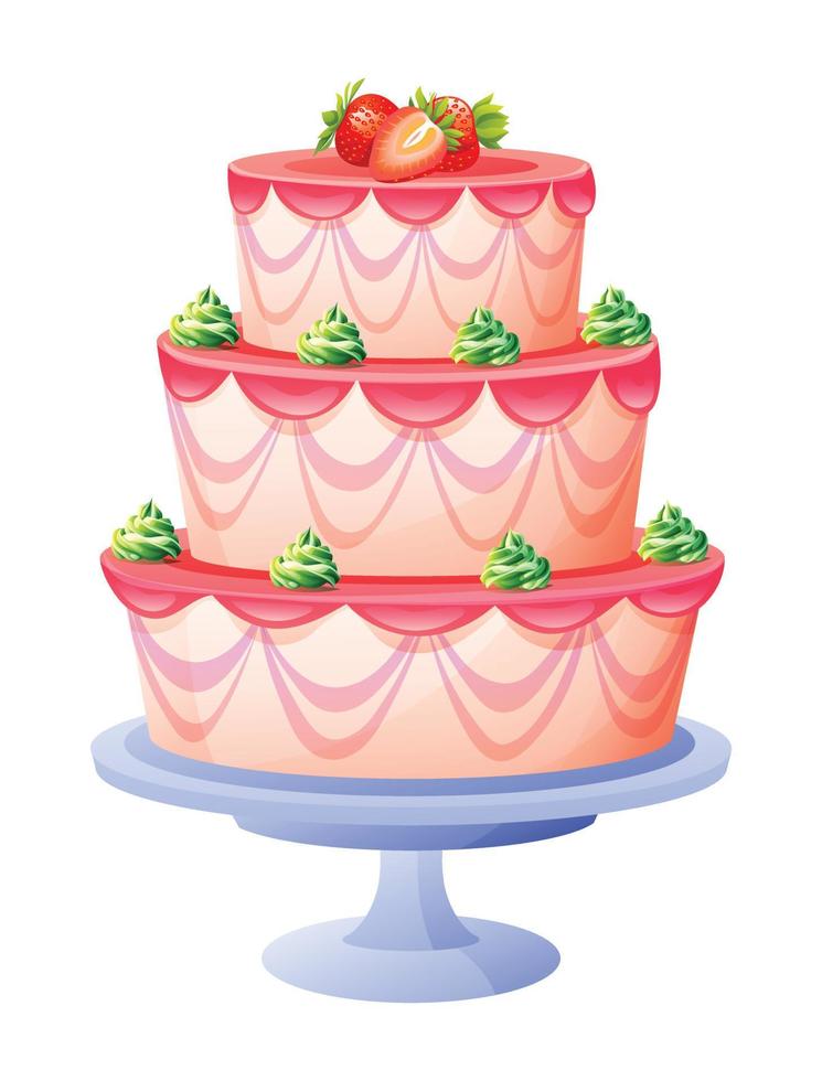 Birthday cake with strawberry vector isolated on white background