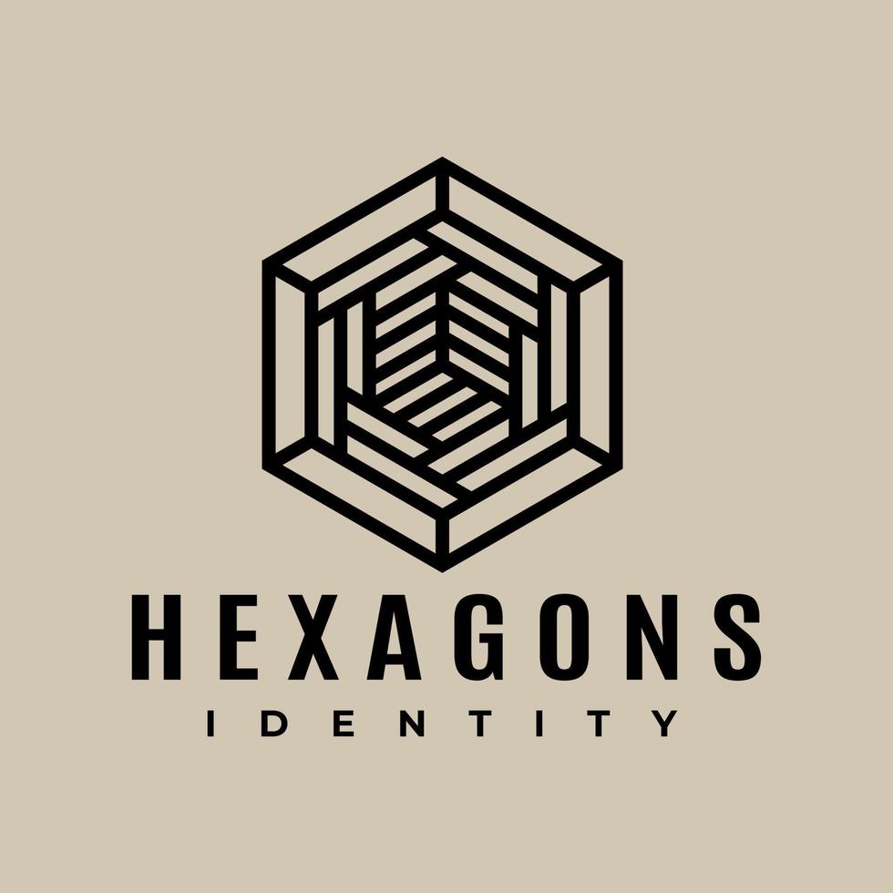 Luxury geometric line abstract logo design. Minimalist hexagonal indoor logo. vector