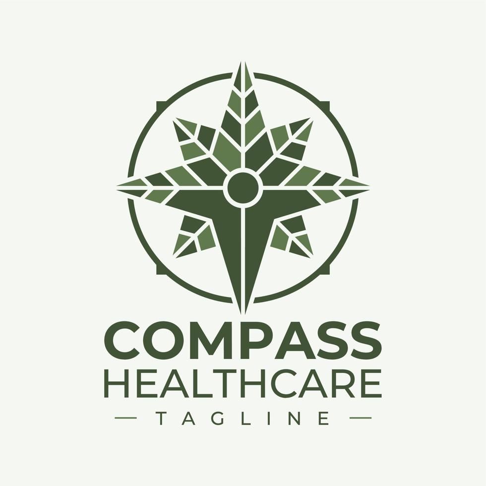 Luxury nature leaf human compass logo design. Organic compass health