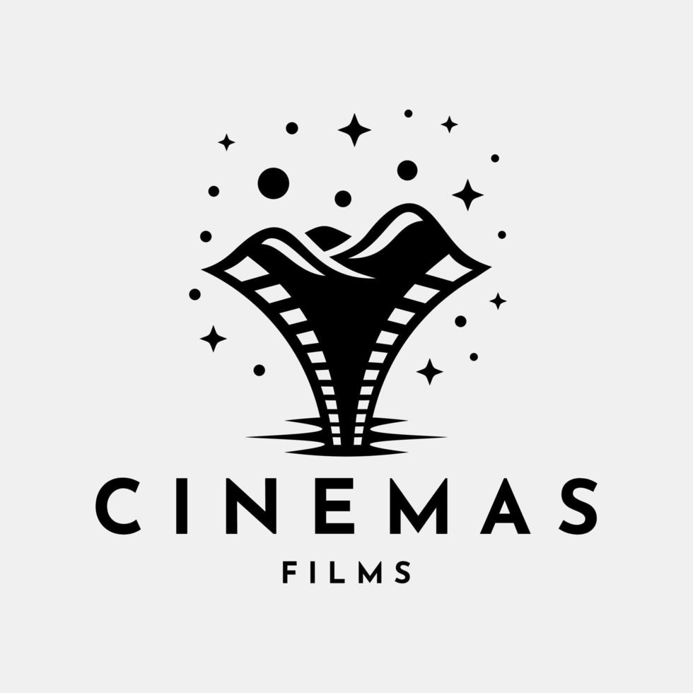 Illustrative nature cinema film logo design. Landscape film strip logo branding. vector