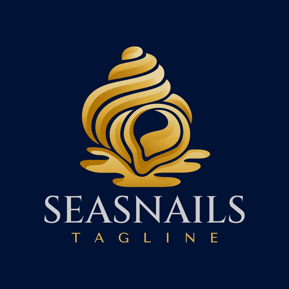 Luxury sea snail logo design template. Elegance gradient gold shell logo brand. vector