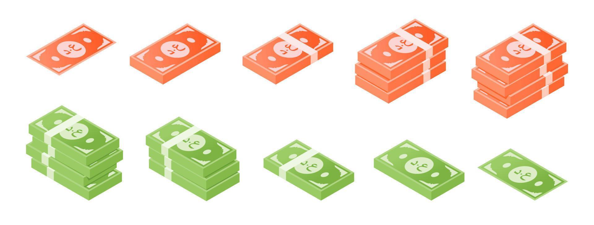 Iraqi Dinar Banknote Isometric Icon Set vector