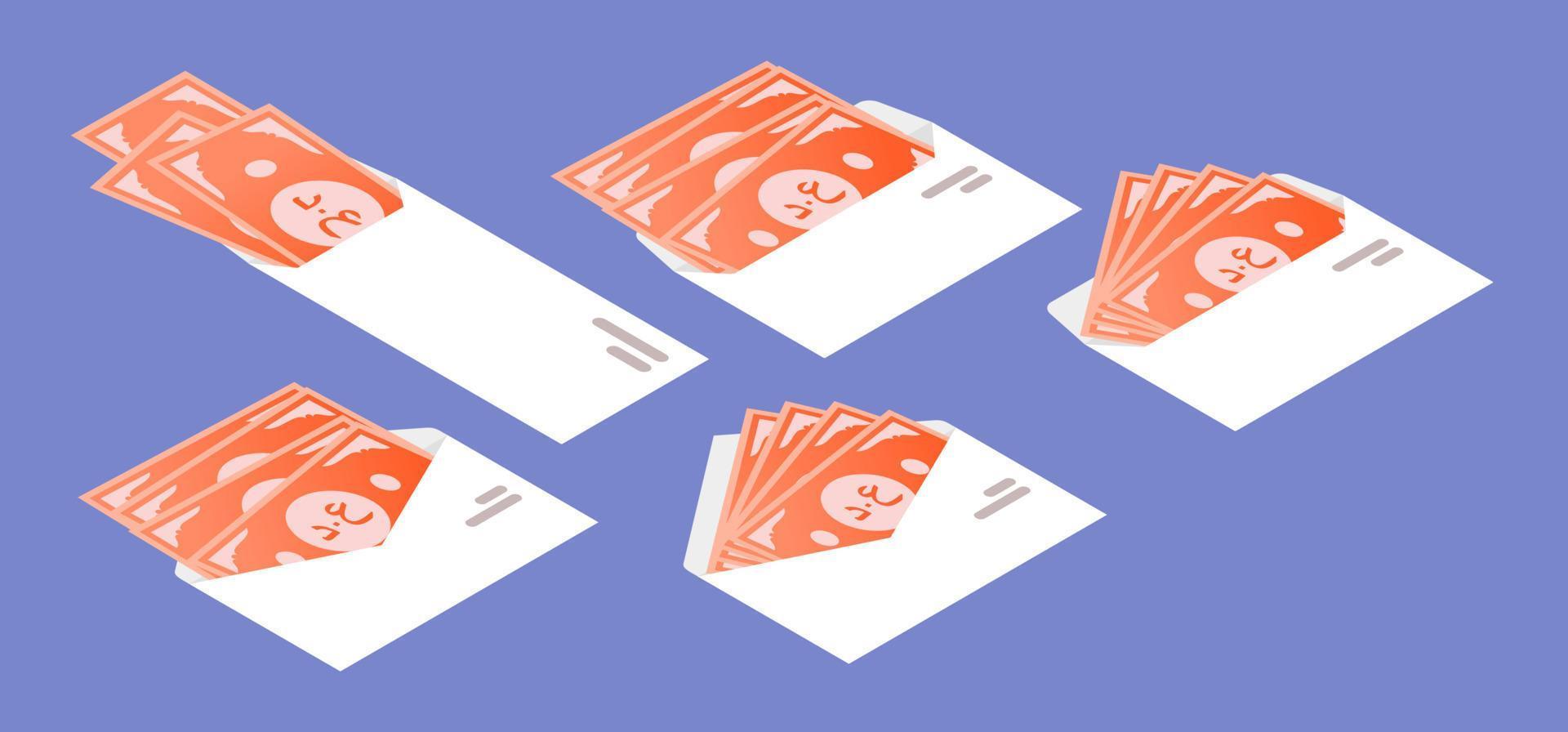 Iraqi Dinar Money in Envelope Isometric Icon vector
