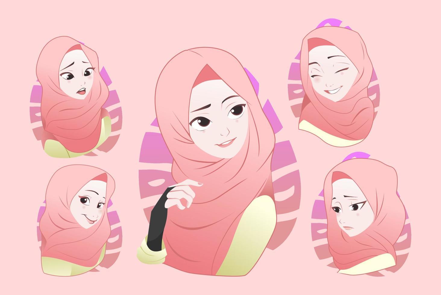 Moslem Islamic Hijab Cute Girl Vector Flat Illustration Design