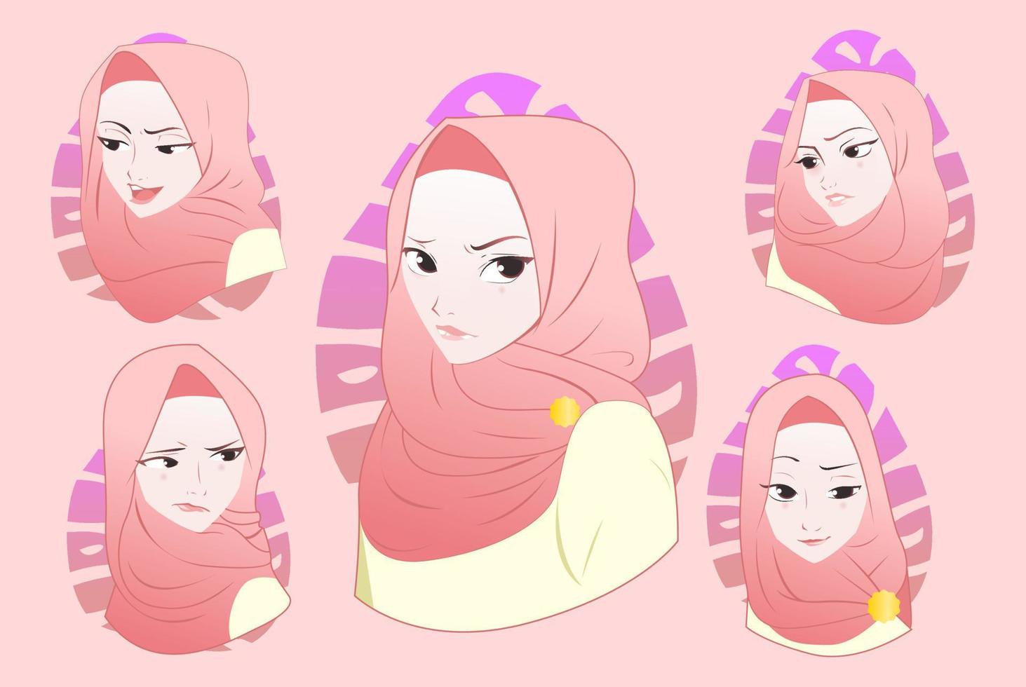 Moslem Islamic Hijab Cute Girl Vector Flat Illustration Design