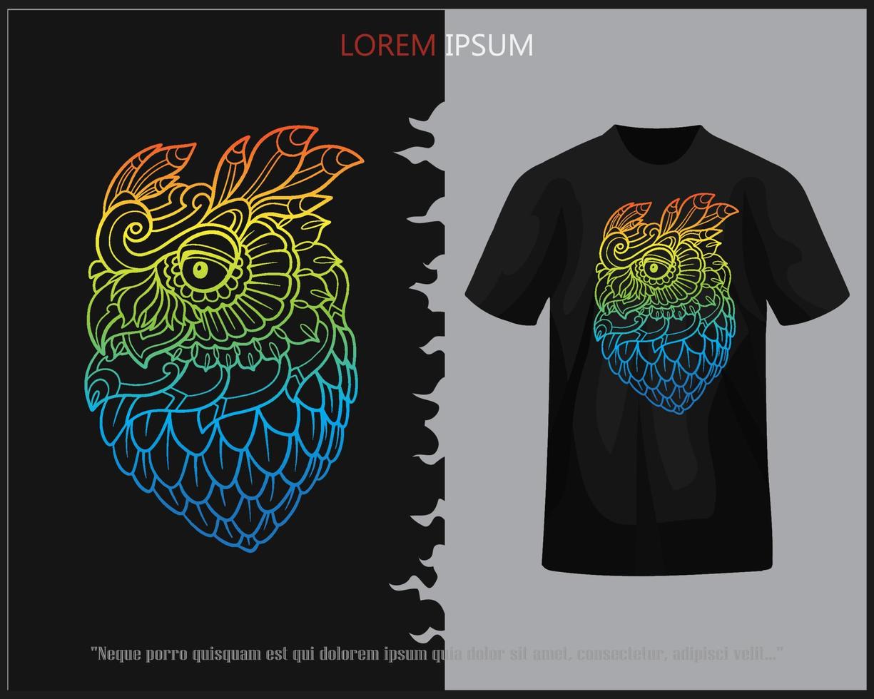 Gradient owl head isolated on black t shirt. vector