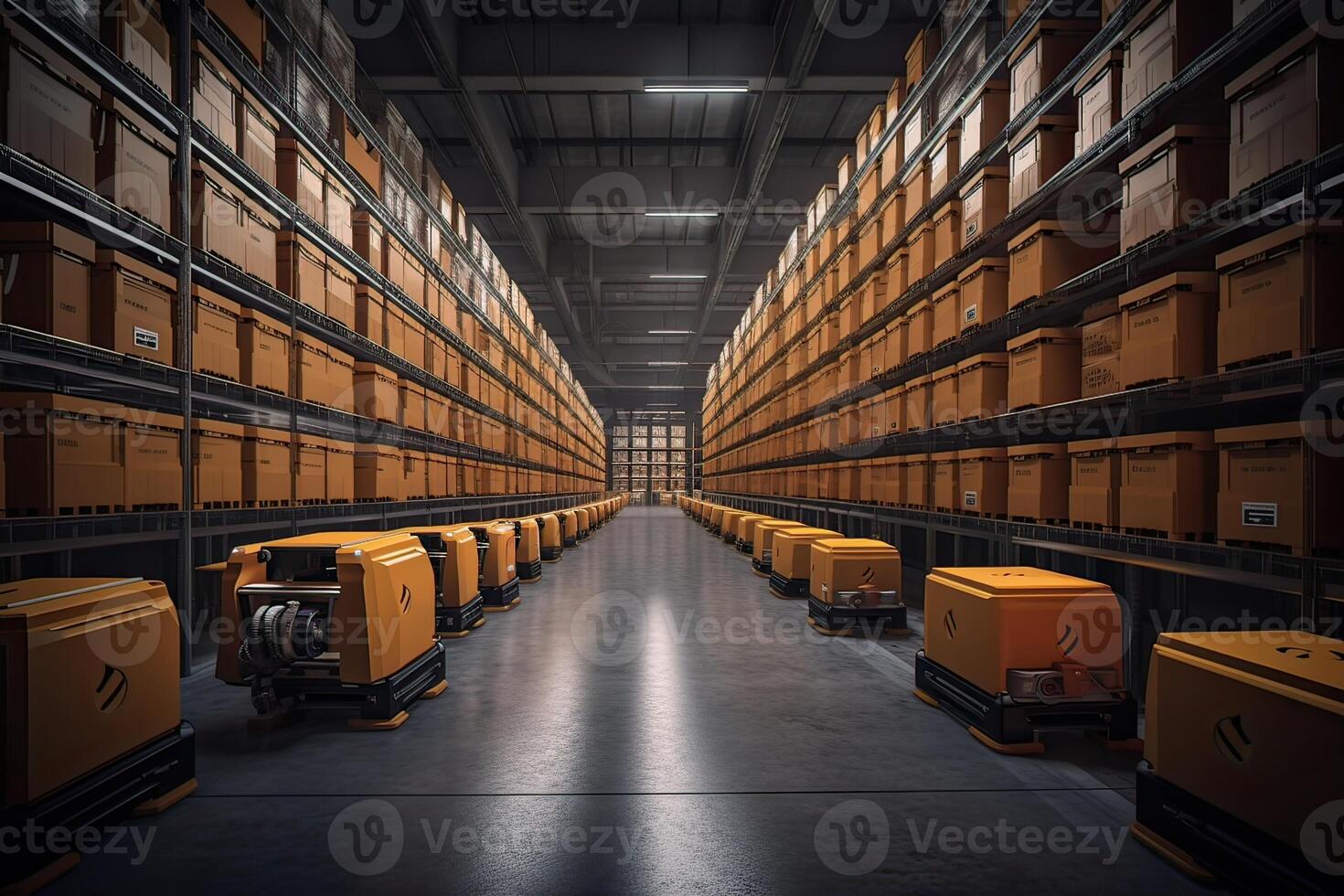 Autonomous Robot transportation in warehouses, Warehouse automation concept. . photo