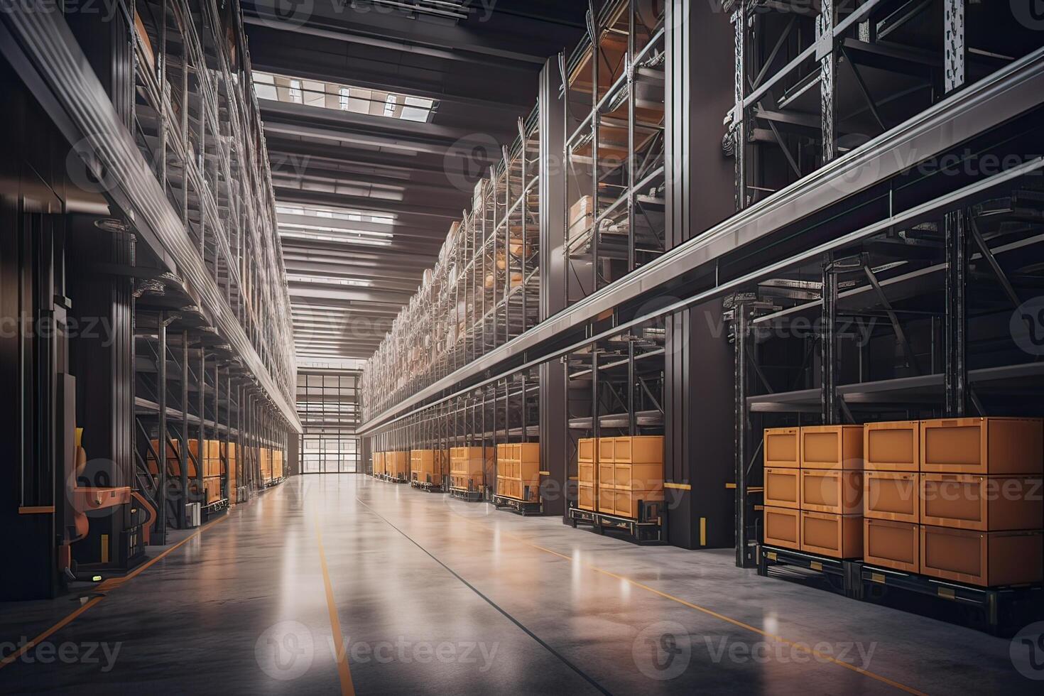 Autonomous Robot transportation in warehouses, Warehouse automation concept. . photo