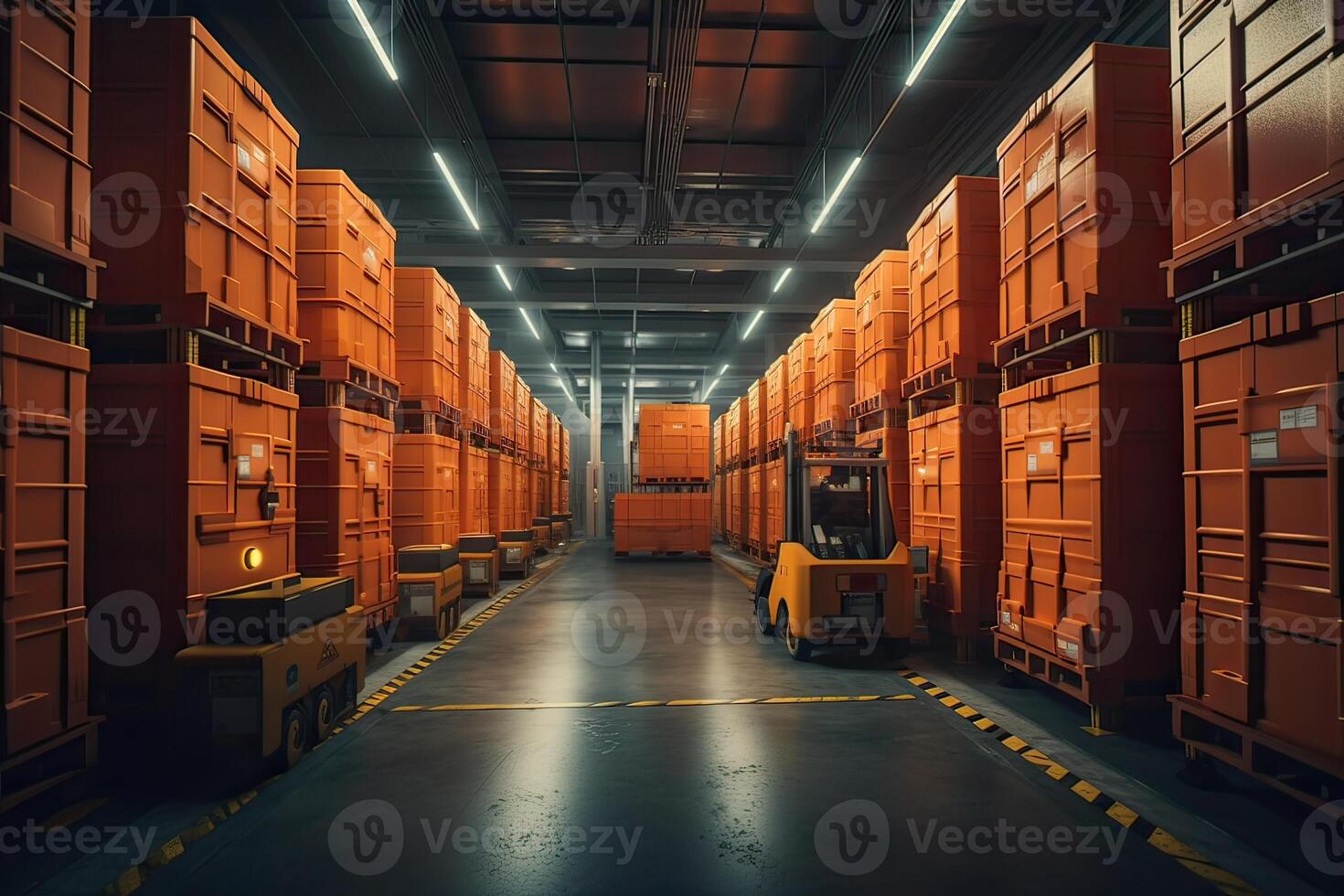 Autonomous Robot transportation in warehouses, Warehouse automation concept. . photo
