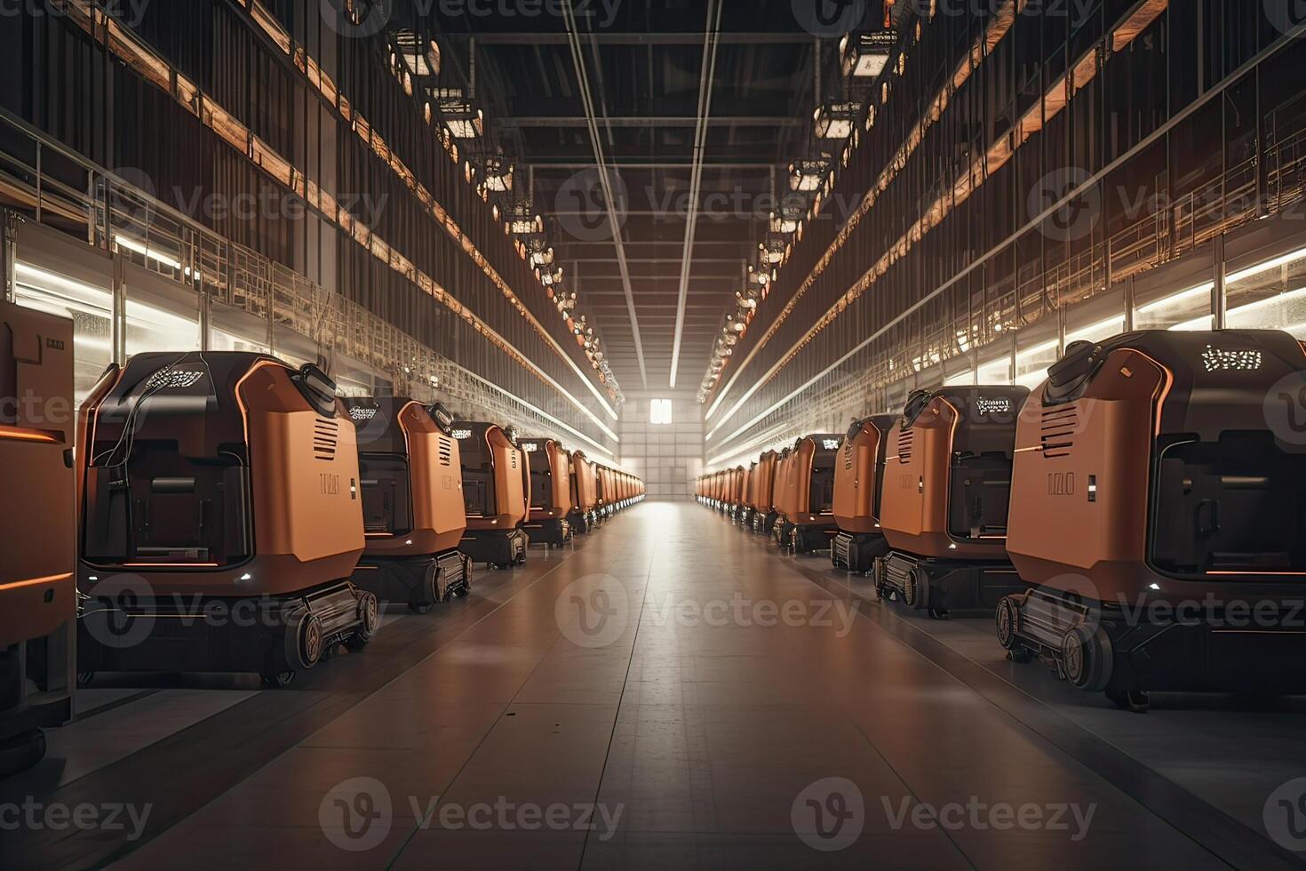 Autonomous Robot transportation in warehouses, Warehouse automation concept. . photo