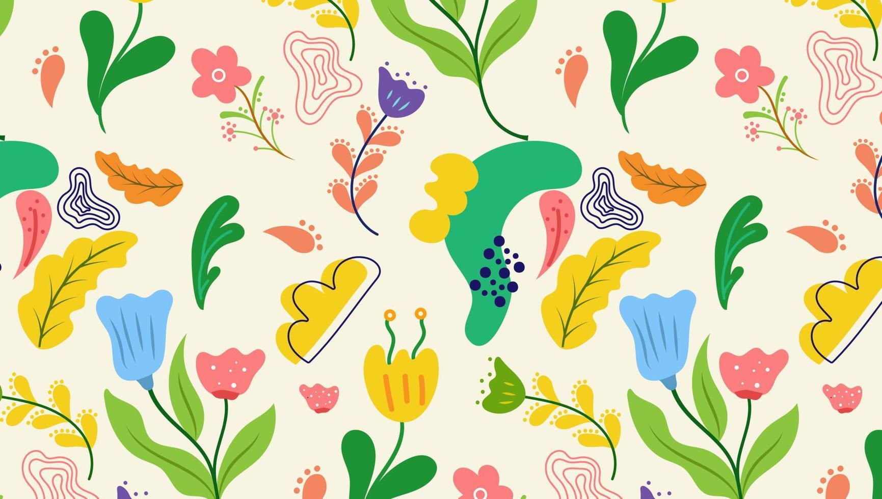 orgánico plano vistoso floral antecedentes de sin costura modelo diseño para papel, cubrir, tela, ritmo y otro. vector