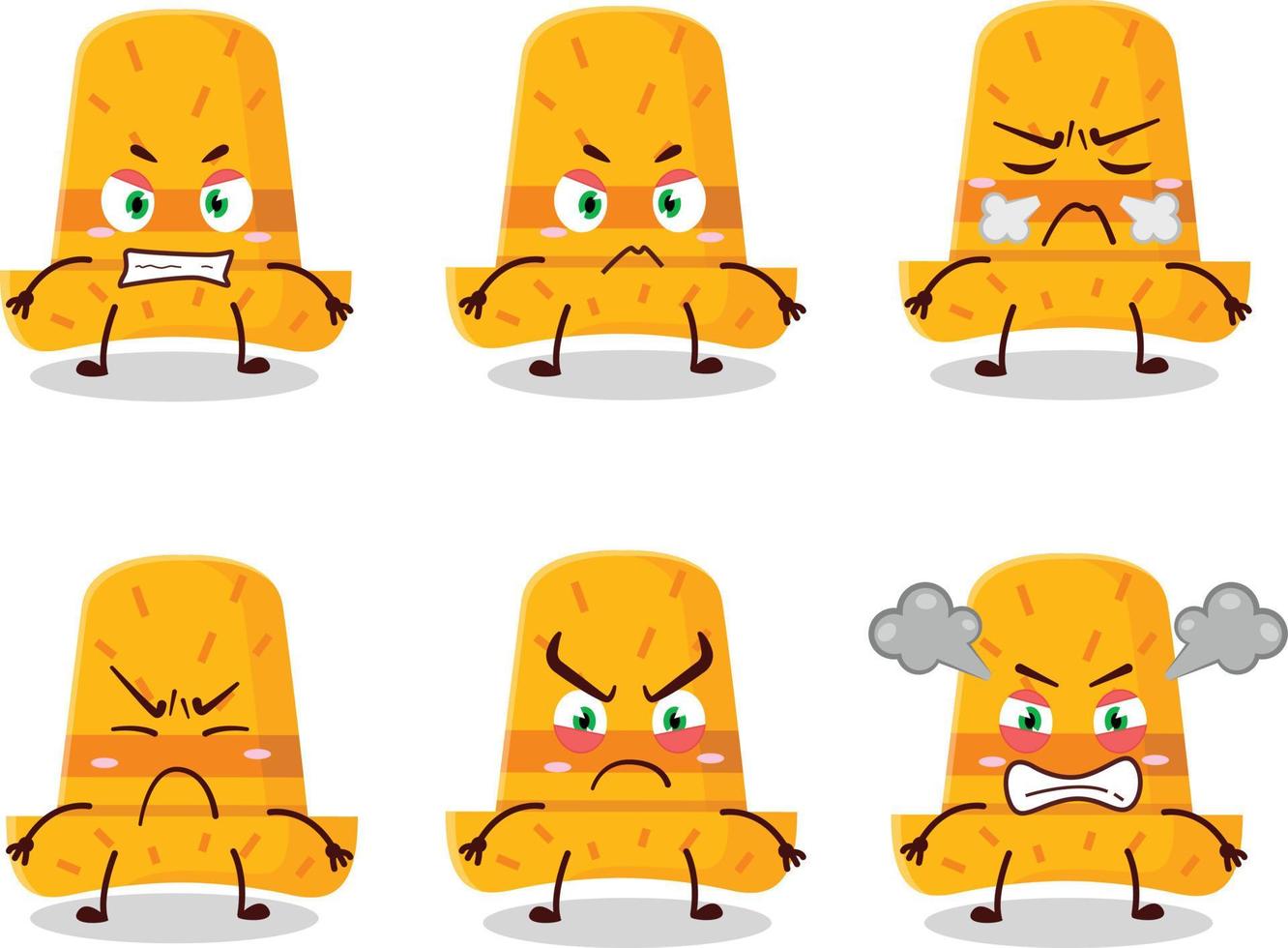 Paja sombrero dibujos animados personaje con varios enojado expresiones vector