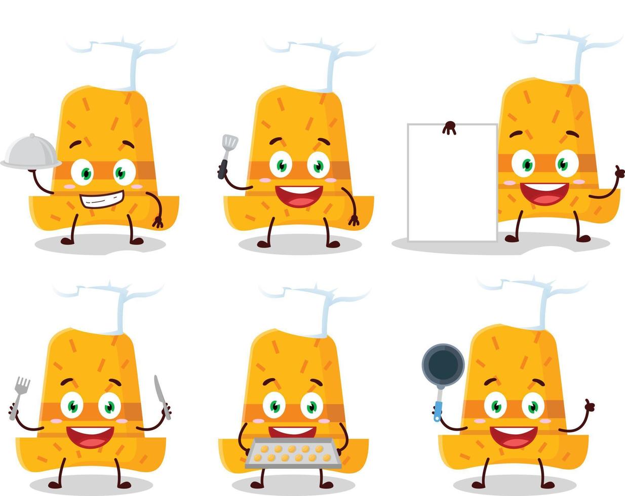 Cartoon character of straw hat with various chef emoticons vector
