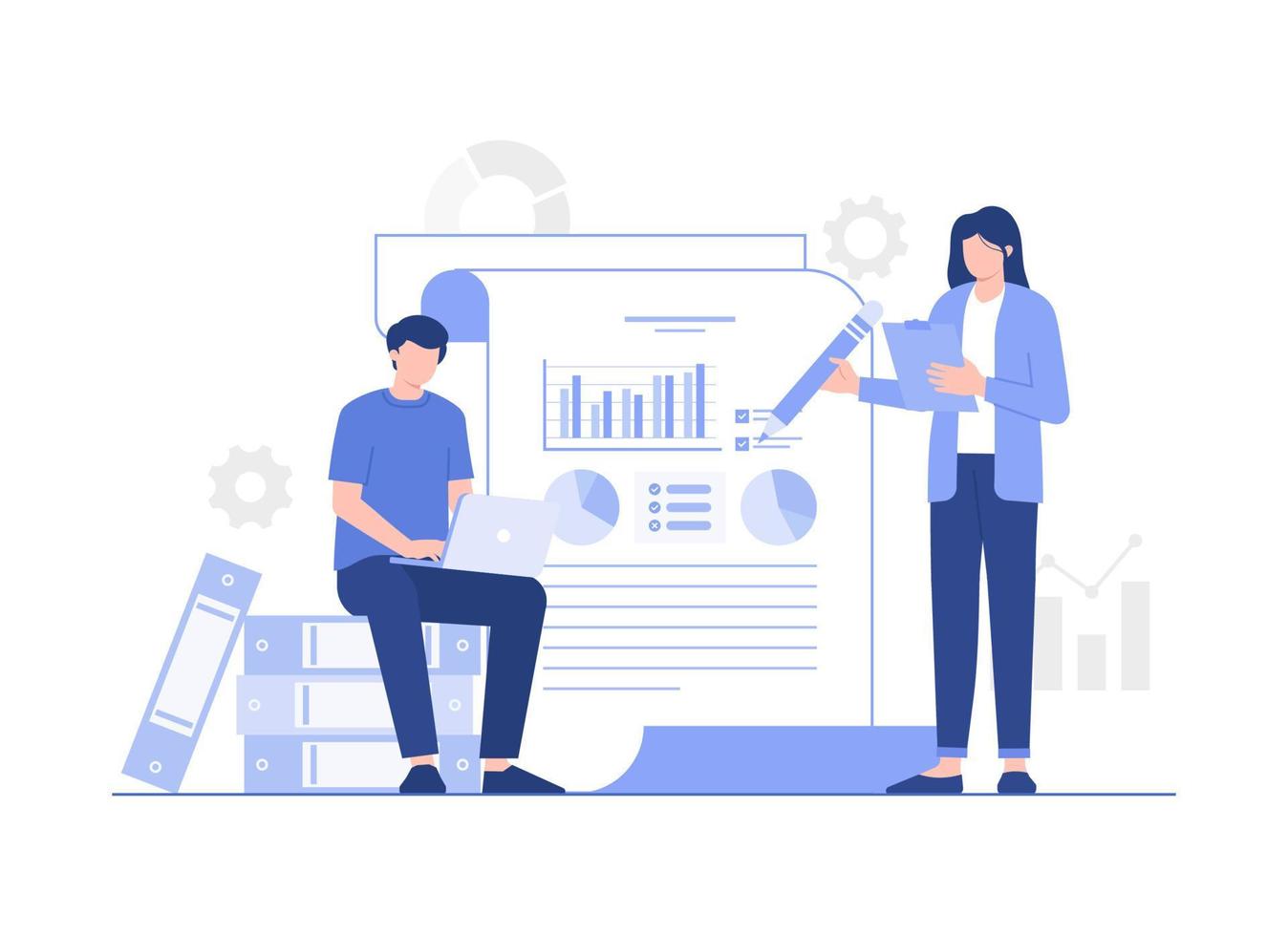 Financial analysis data report concept, infographic, statistics. Modern vector flat illustration