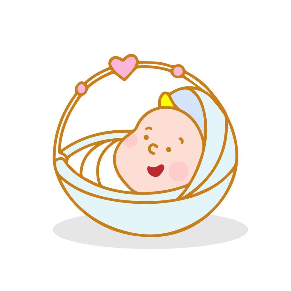 Colored vector illustration of a baby in a cradle