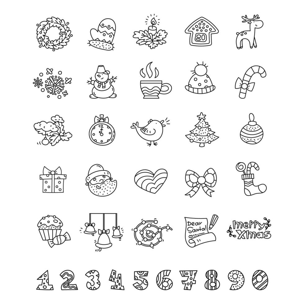 Vector single color New Year icon set isolated on white background