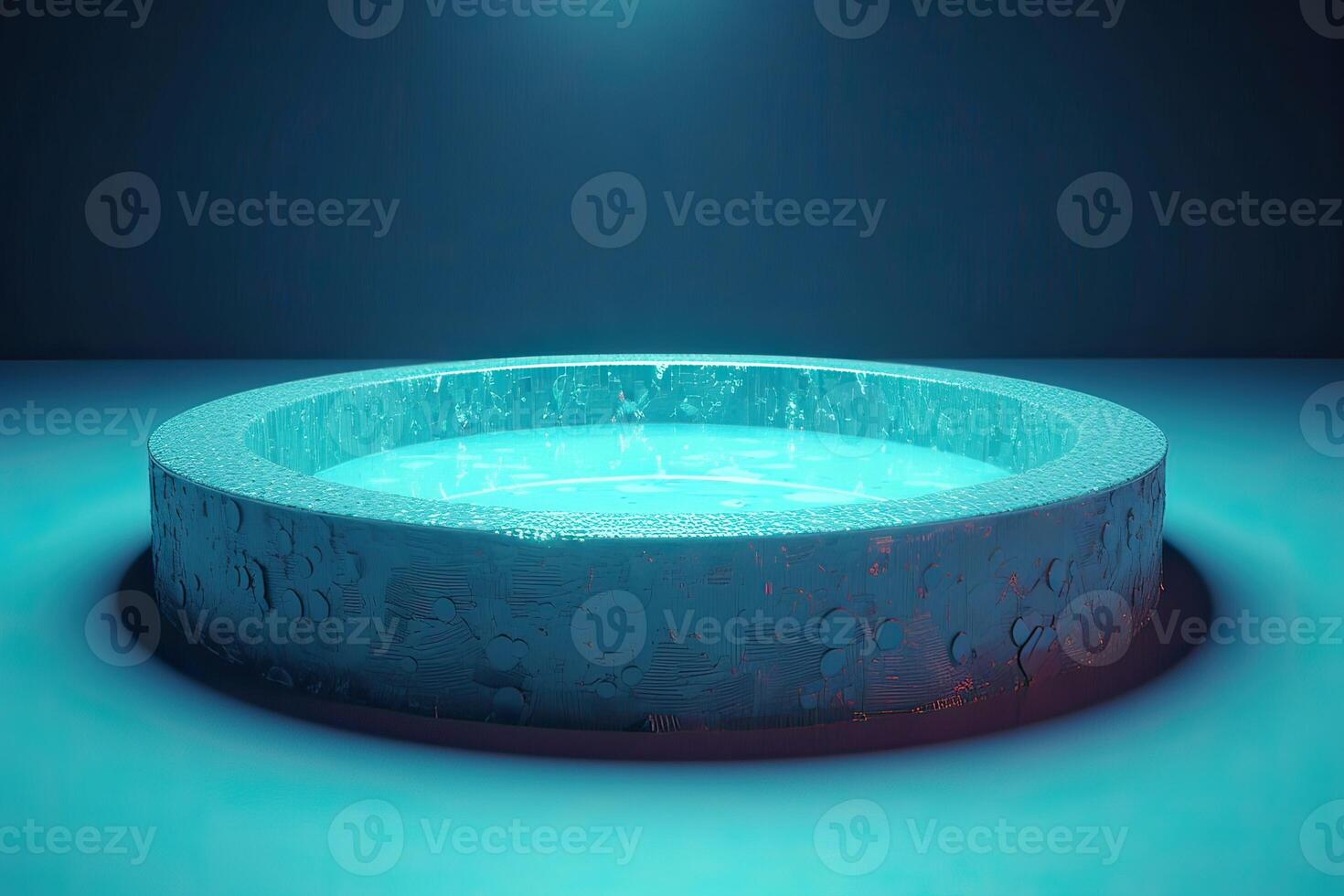 Abstract 3d scene with a cylinder podium backdrop in garden, mountain and water view. Abstract winter scene with a podium in lake view. minimal 3d landscape background. . photo