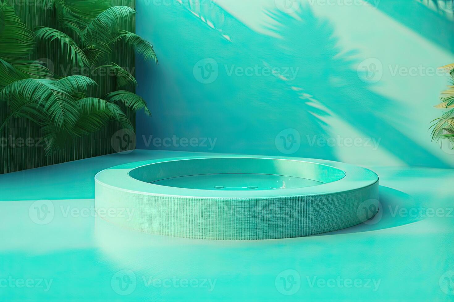 Abstract 3d scene with a cylinder podium backdrop in garden, mountain and water view. Abstract winter scene with a podium in lake view. minimal 3d landscape background. . photo