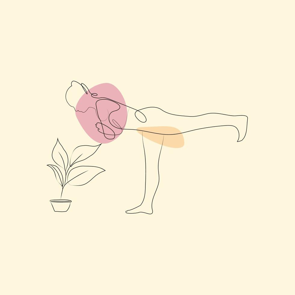 Yoga Relax Line Drawing. Woman Yoga Pose One Line Art vector