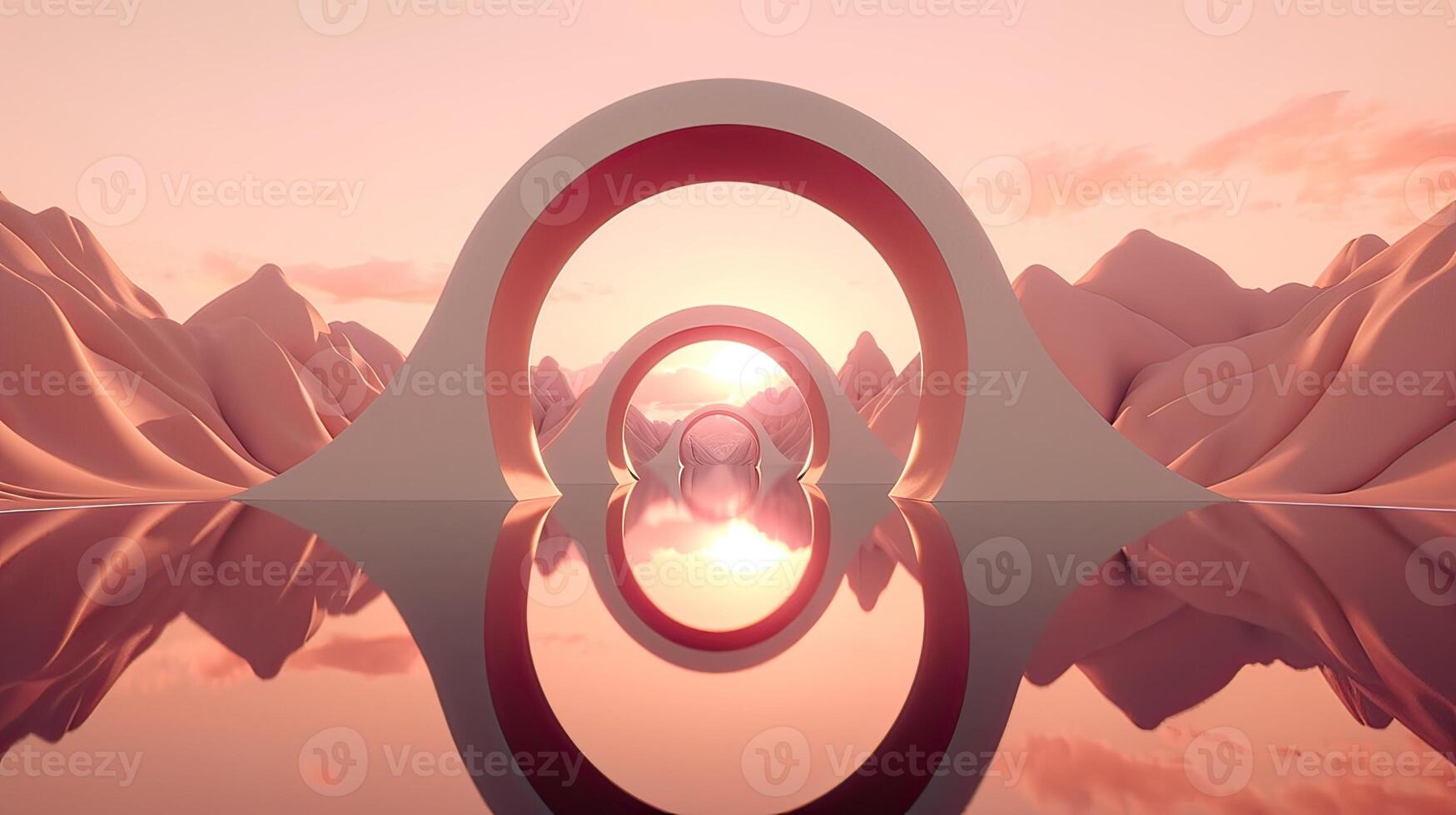 illustration of an Abstract summer landscape scene with geometric form. ocean beach view. 3d rendering. . photo