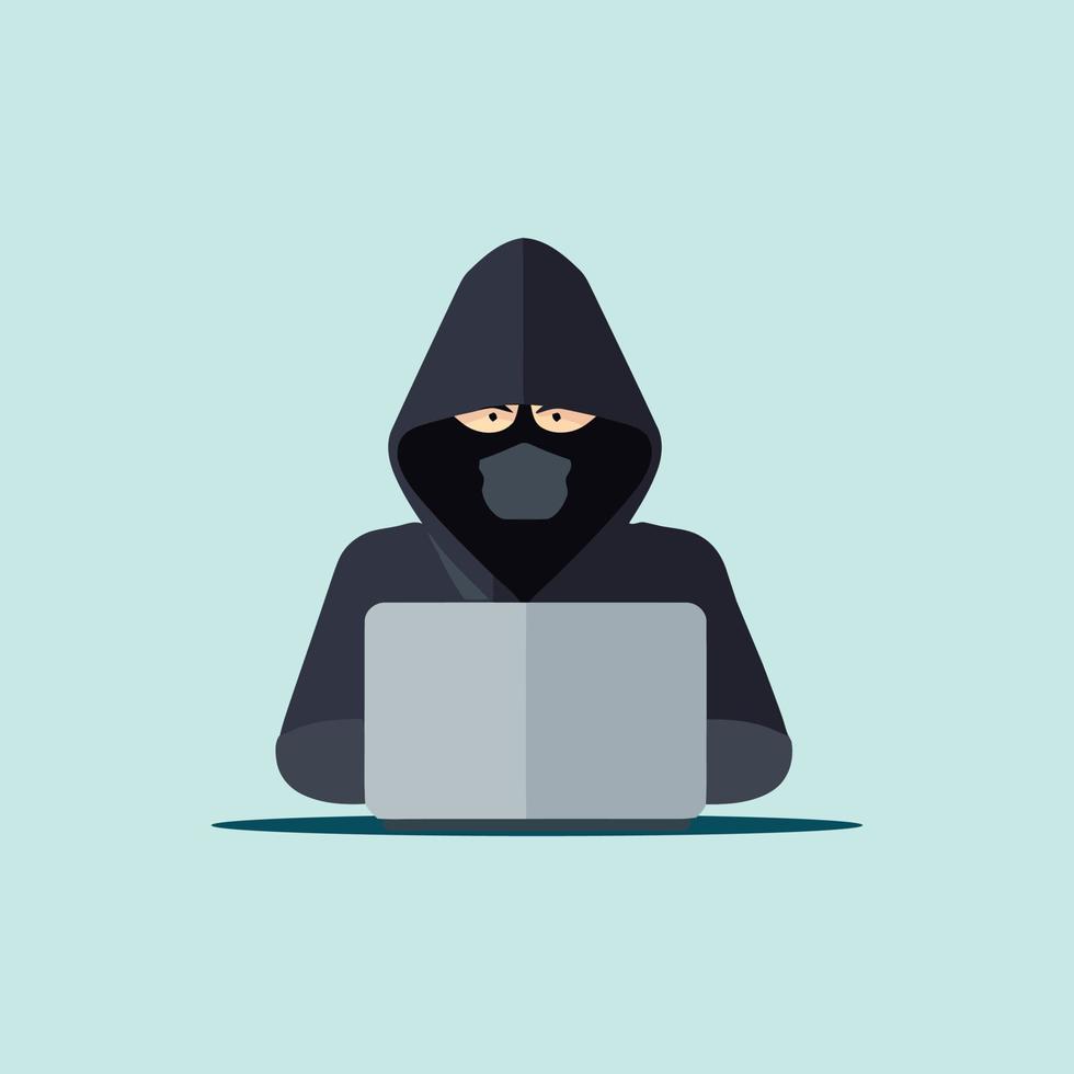 pirata informático, ciber delincuente con ordenador portátil robando usuario personal datos. Internet suplantación de identidad concepto. vector