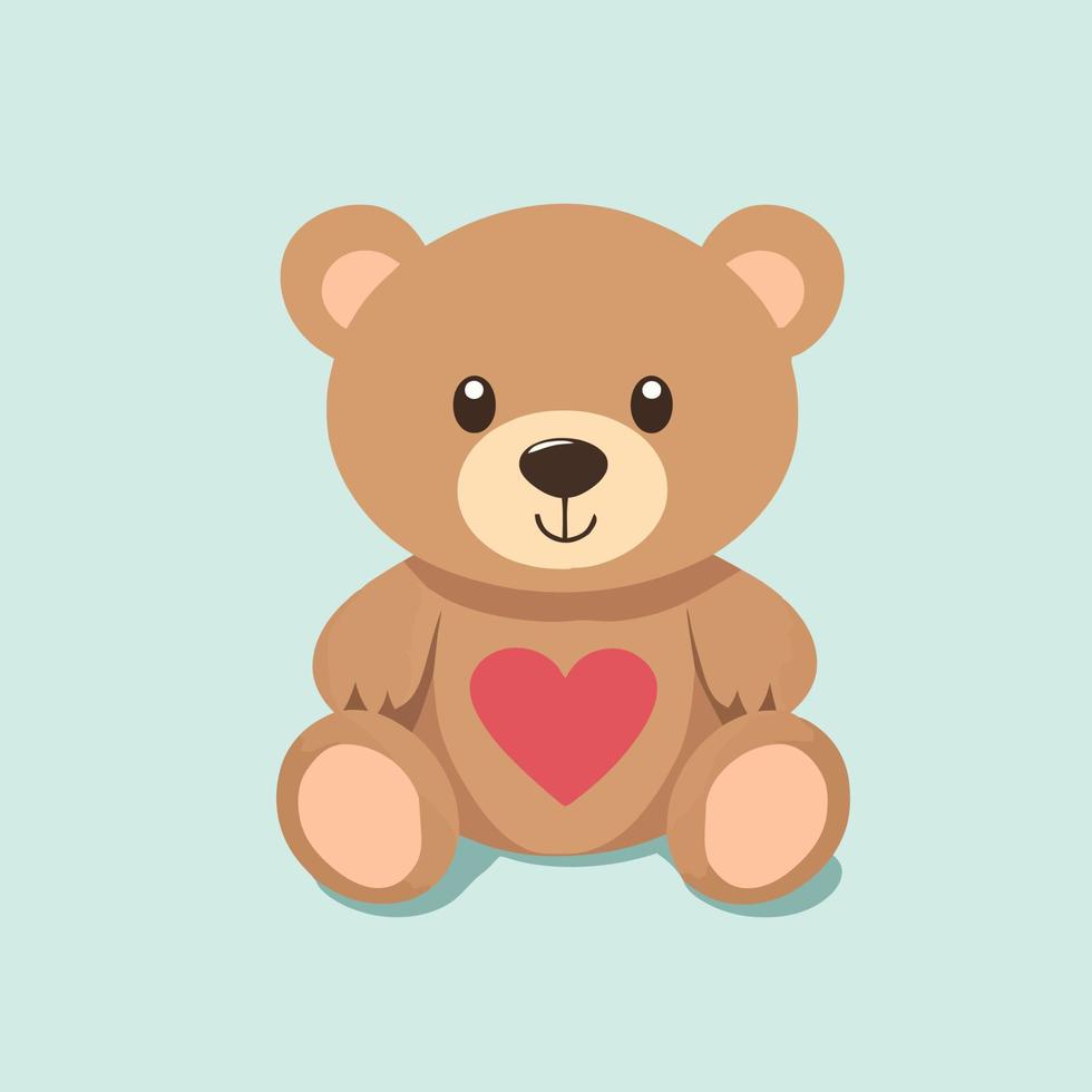 Teddy bear sitting, flat vector illustration