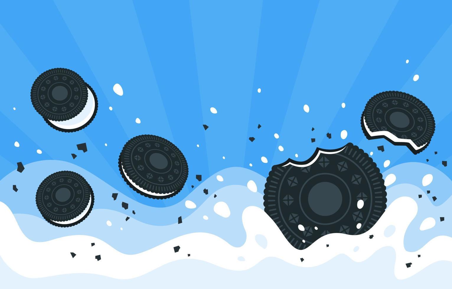 Black Cookies and Milk Splash Background vector