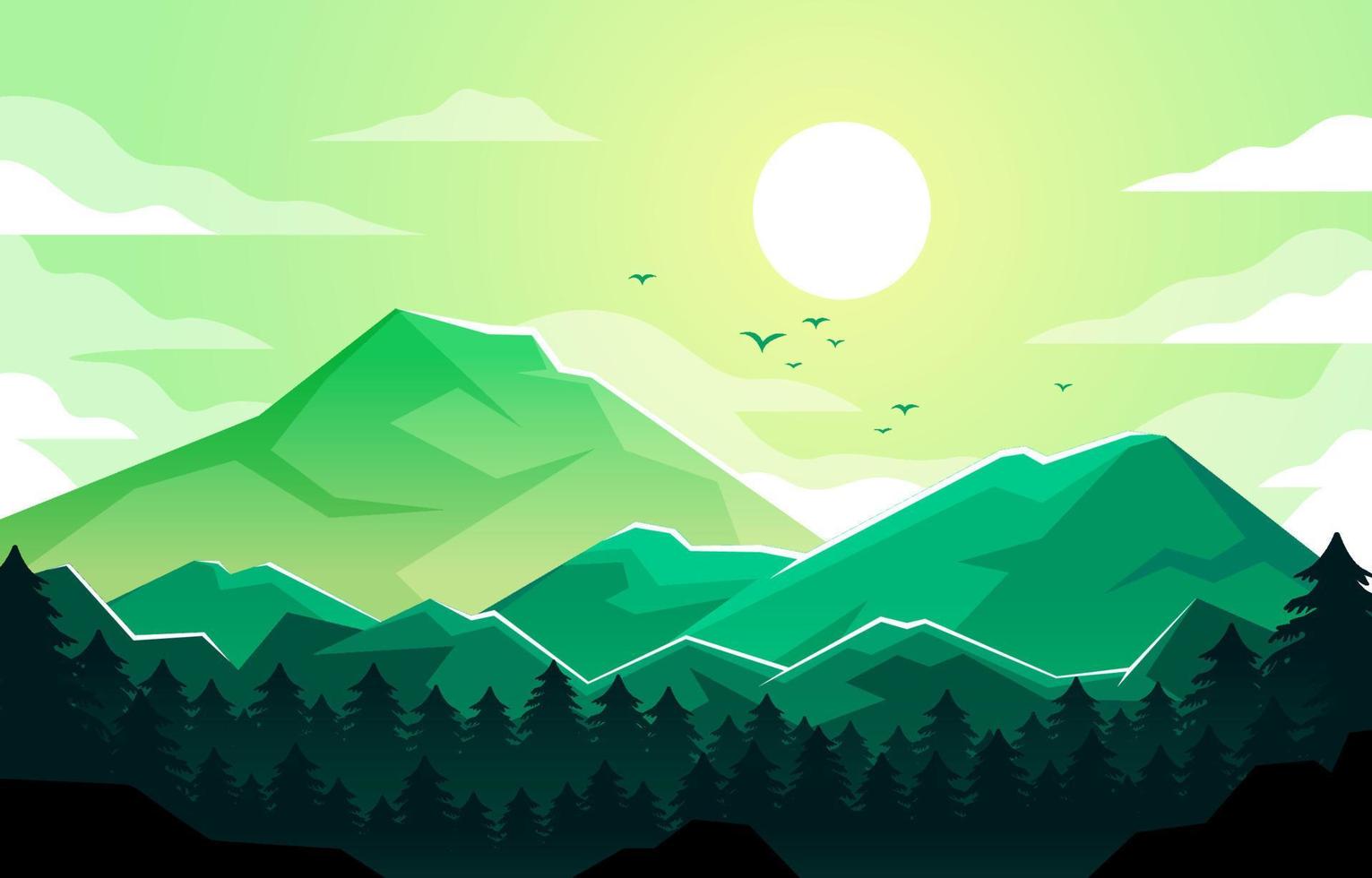 Monochromatic Nature Pine Forest and Mountain Background vector