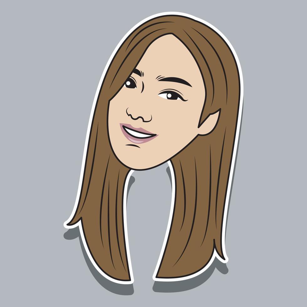 vector beautiful woman face with funny expression with brown hair