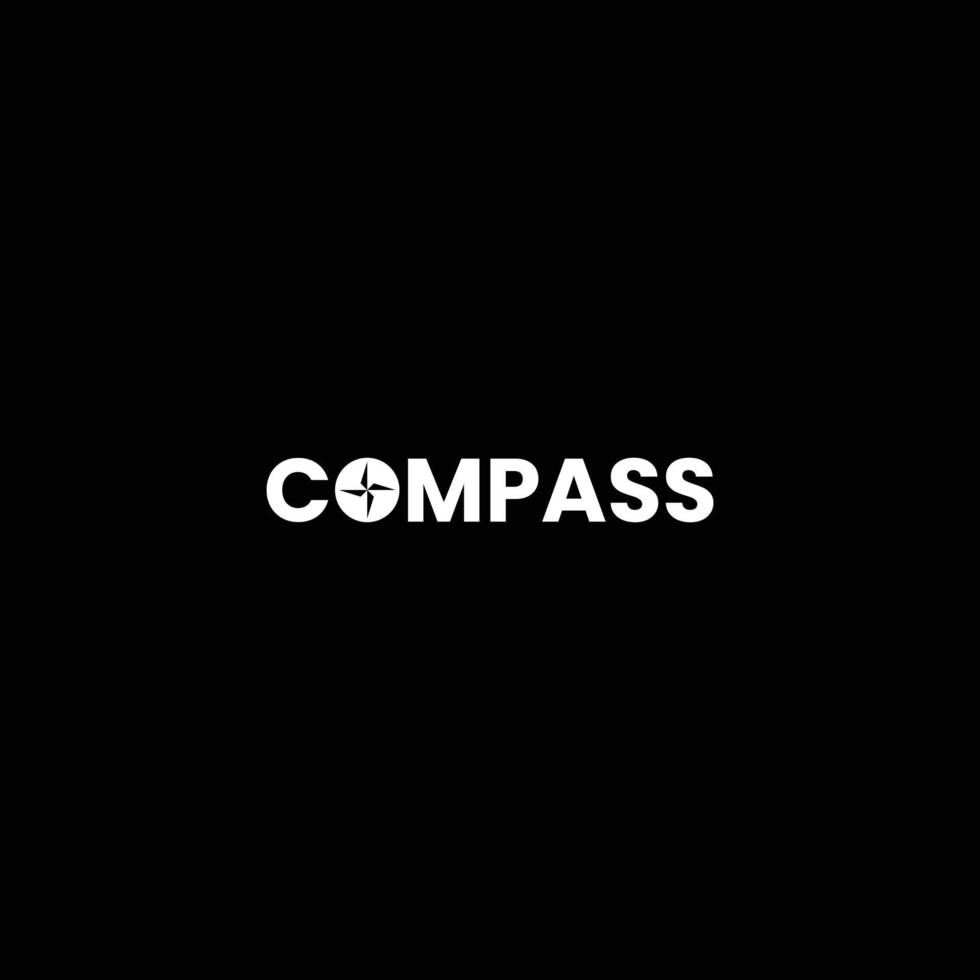 the word compass with the compass icon as the letter O,  word mark logo design vector