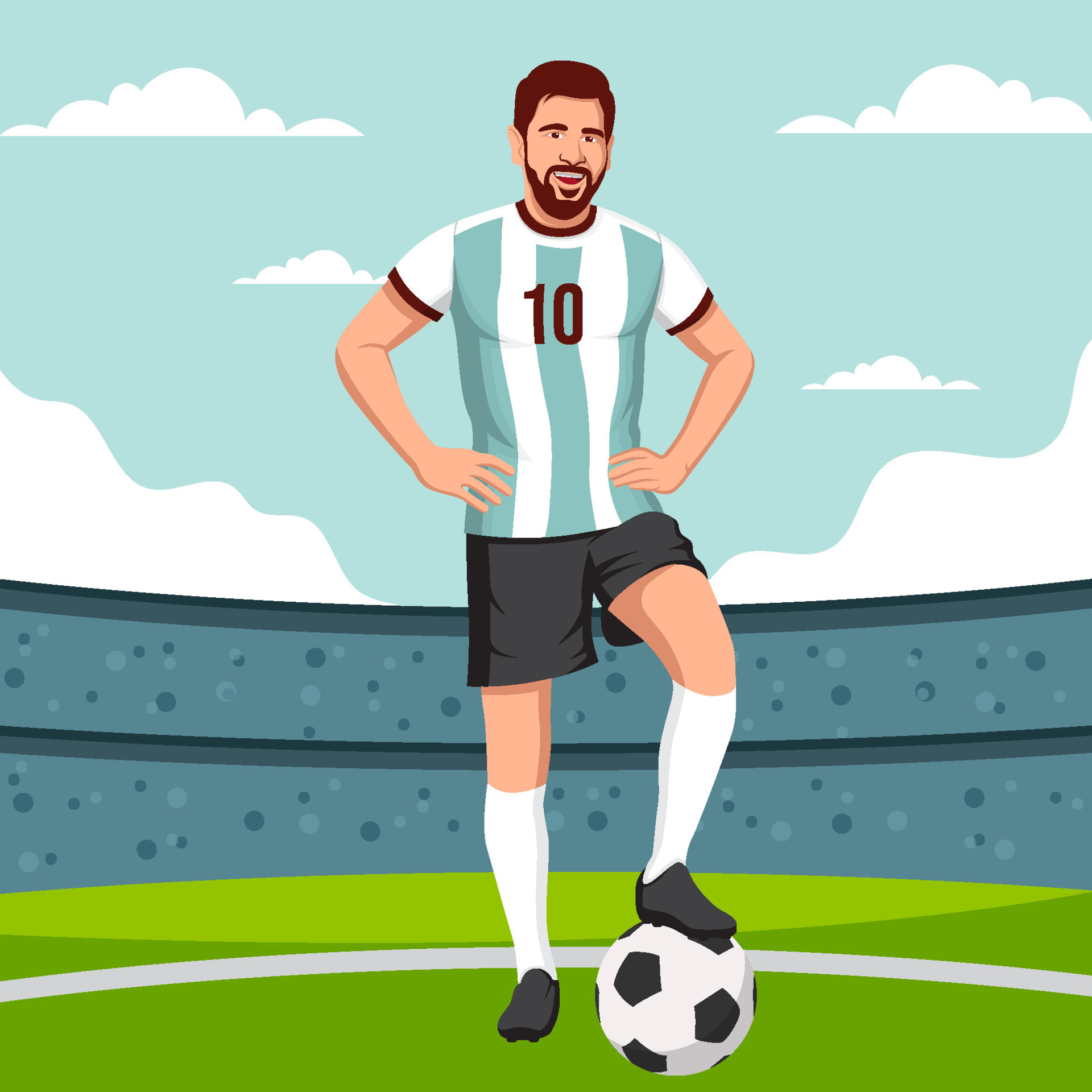 Famous Soccer Player with the Ball in Stadium 22143765 Vector Art at Vecteezy