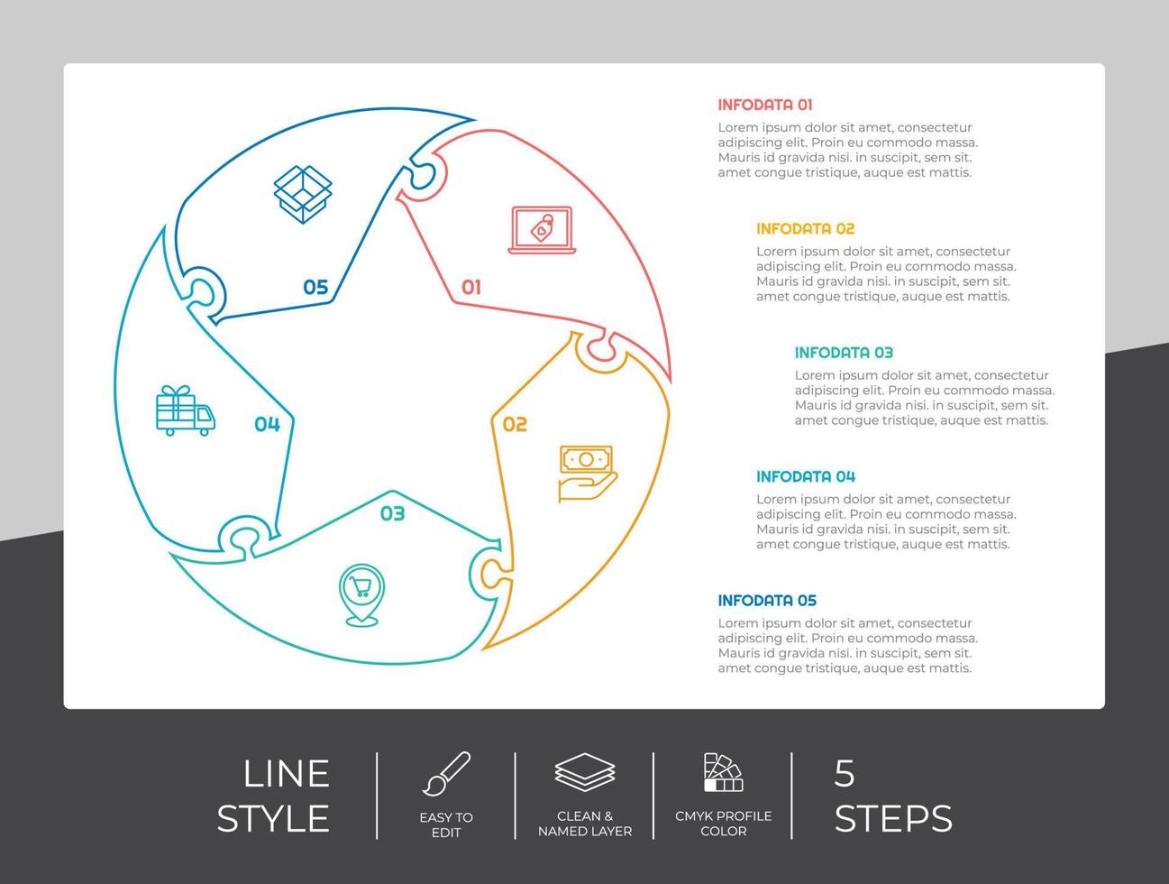 line step infographic vector design with 5 steps colorful style for presentation purpose.Star step infographic can be used for business and marketing