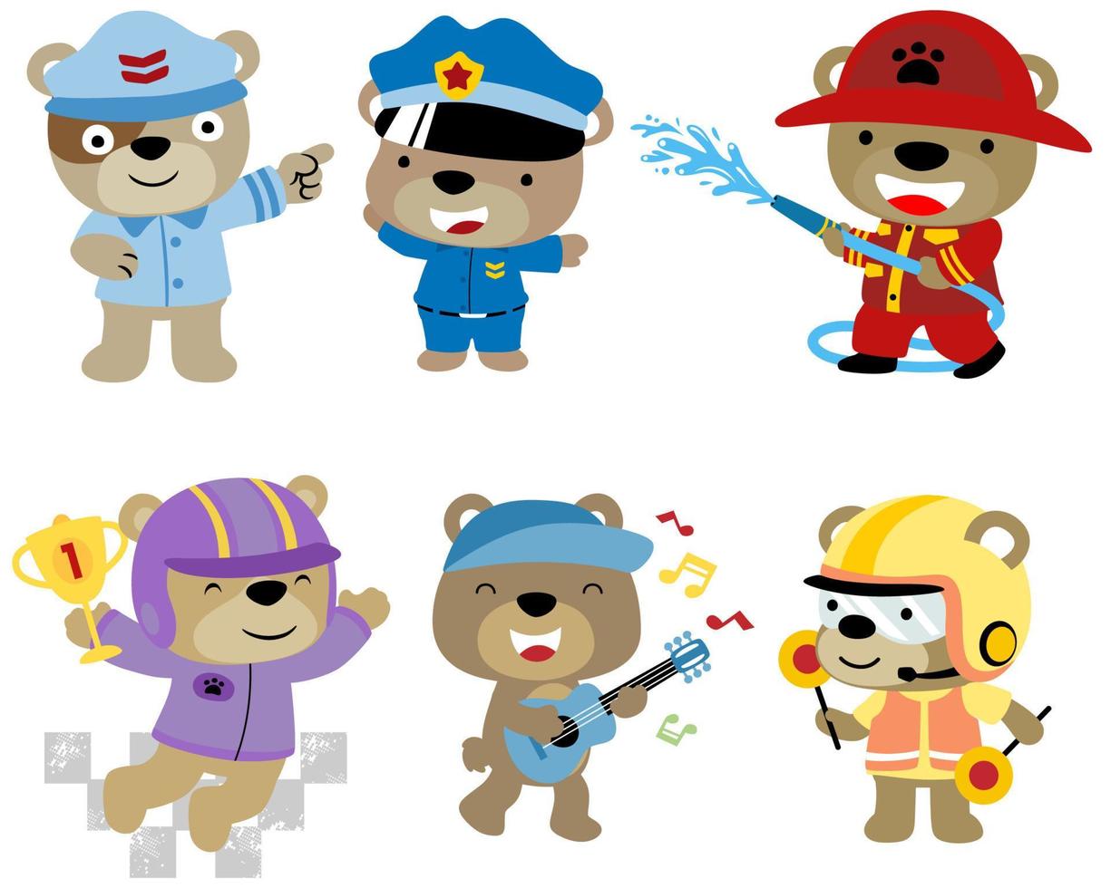 Vector set of cute bear cartoon in different costume