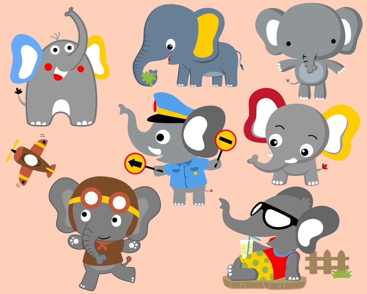 Vector set of elephants cartoon in different activity